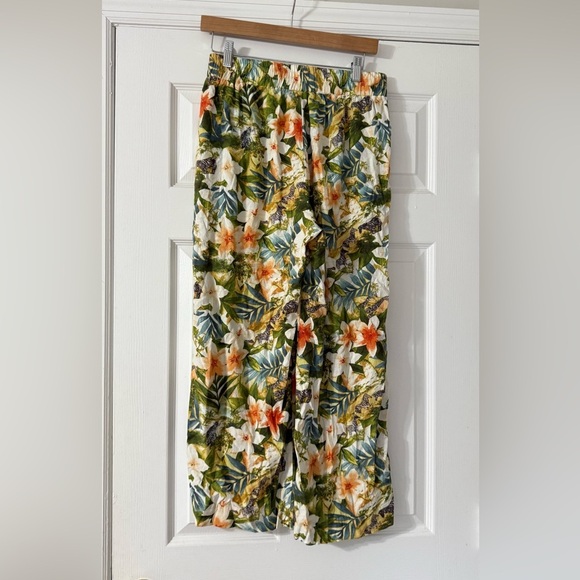 Panama Jack Linen Pants Tropical Leaf Wide Leg Pants - Black, Green, Yellow - Picture 3 of 6